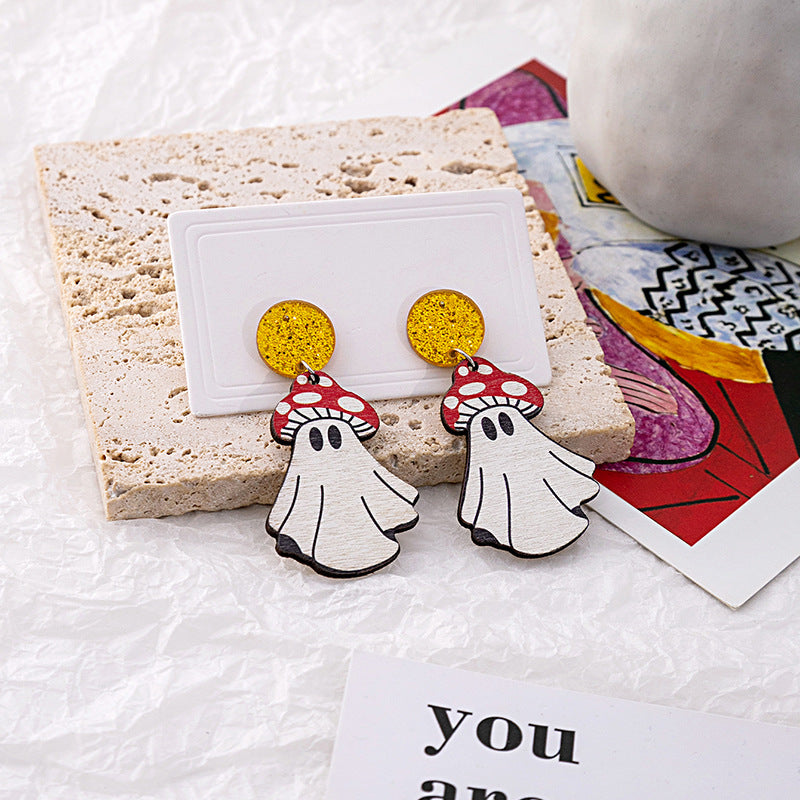 Wholesale Halloween Party Funny Bat Wooden Earrings